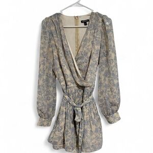 Express blue floral print mini dress with tie waist